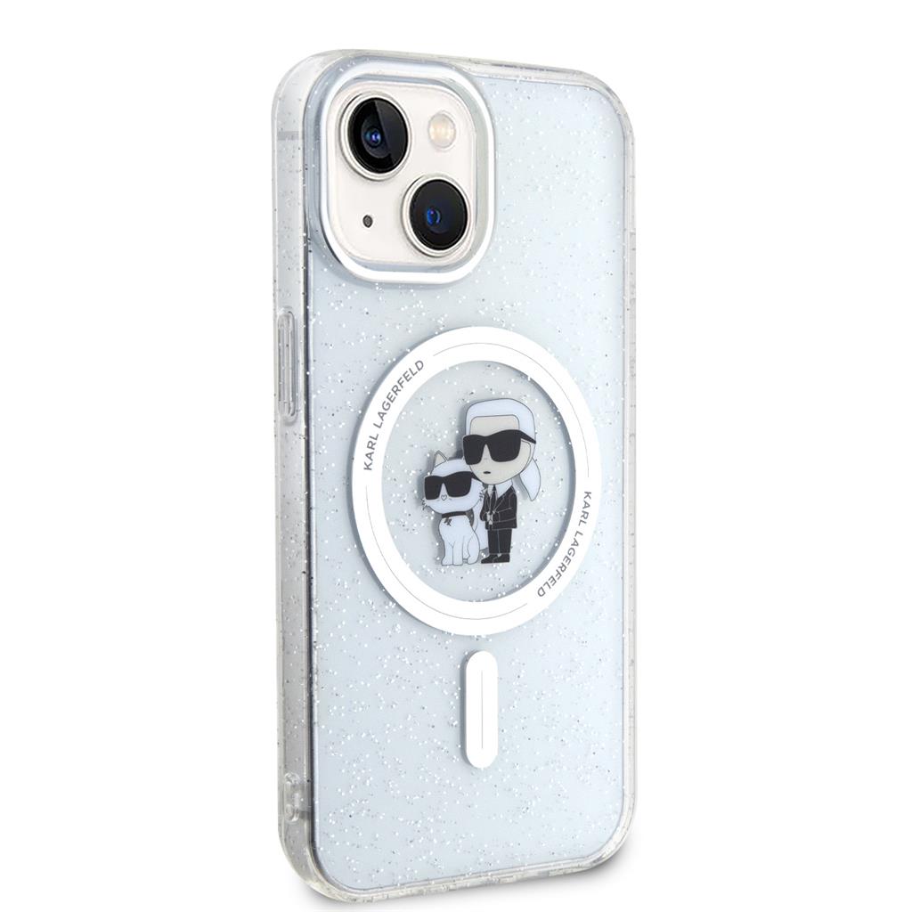 Apple iPhone 15 Karl Lagerfeld IML Glitter Karl and Choupette MagSafe tok (Átlátszó) – KLHMP15SHGKCNOT