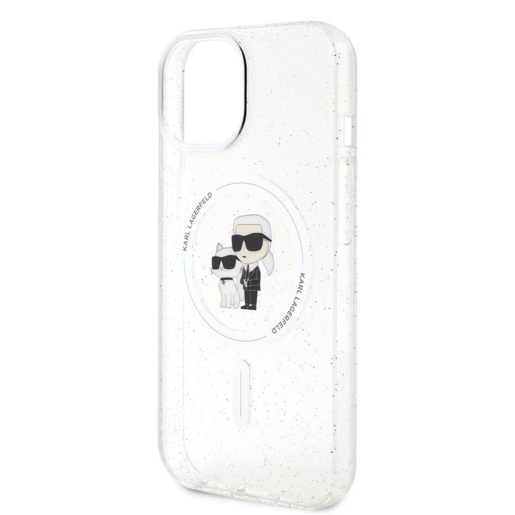 Apple iPhone 15 Karl Lagerfeld IML Glitter Karl and Choupette MagSafe tok (Átlátszó) – KLHMP15SHGKCNOT