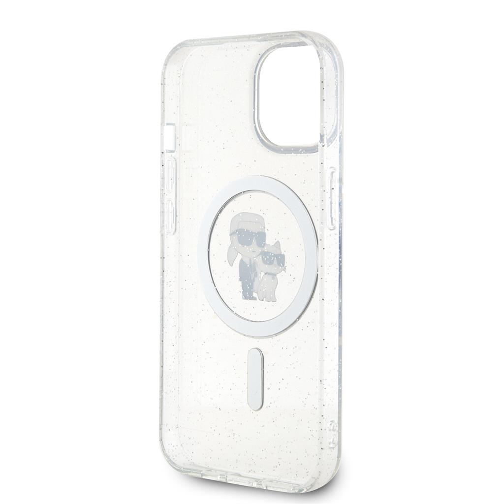 Apple iPhone 15 Karl Lagerfeld IML Glitter Karl and Choupette MagSafe tok (Átlátszó) – KLHMP15SHGKCNOT