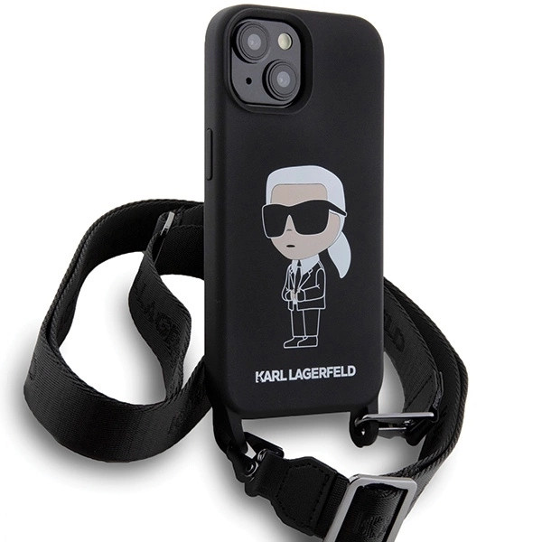 Apple iPhone 15 (Fekete) Karl Lagerfeld Crossbody Silicone Ikonik tok - KLHCP15SSCBSKNK