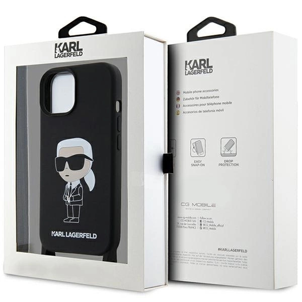 Apple iPhone 15 (Fekete) Karl Lagerfeld Crossbody Silicone Ikonik tok - KLHCP15SSCBSKNK