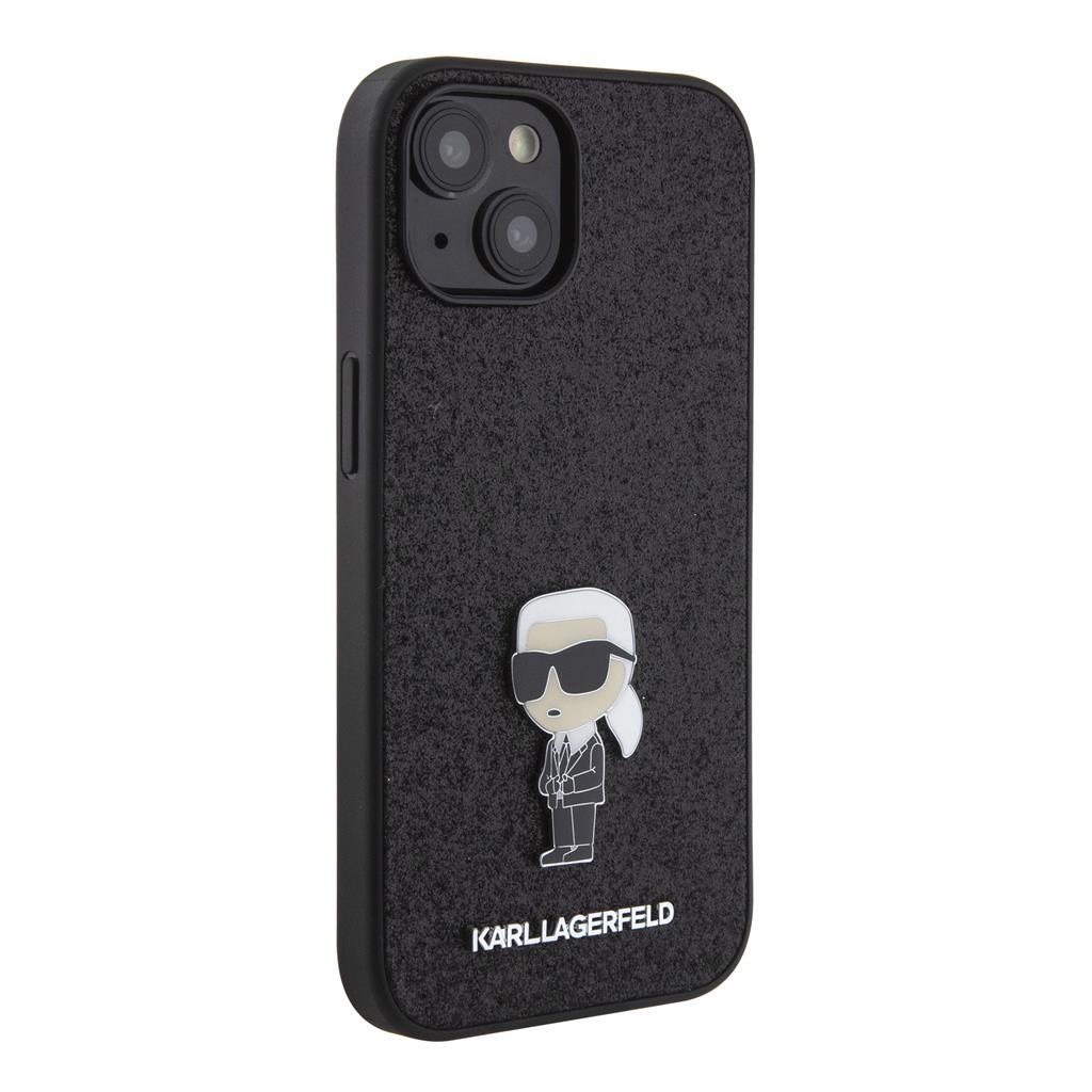 Apple iPhone 15 Karl Lagerfeld Fixed Glitter Metal Ikonik tok (Fekete) – KLHCP15SGKNPSK