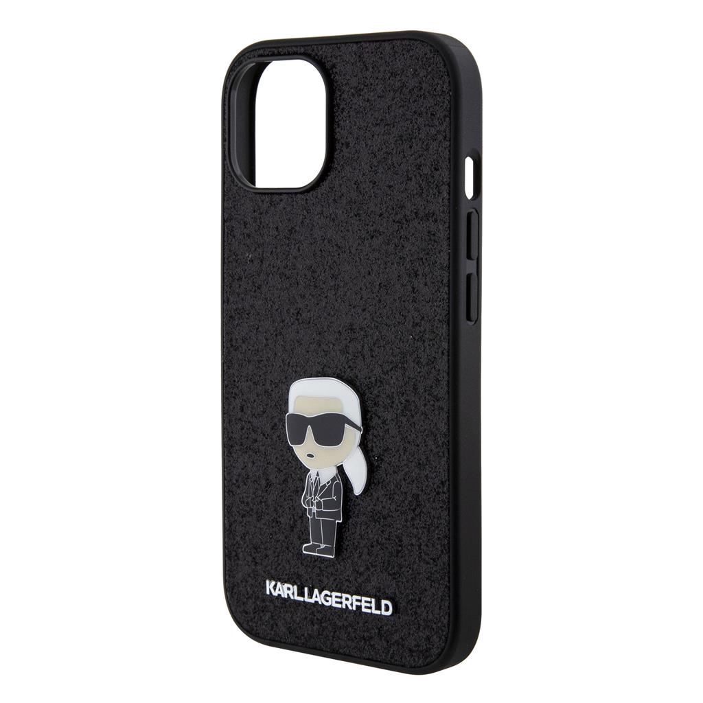 Apple iPhone 15 Karl Lagerfeld Fixed Glitter Metal Ikonik tok (Fekete) – KLHCP15SGKNPSK