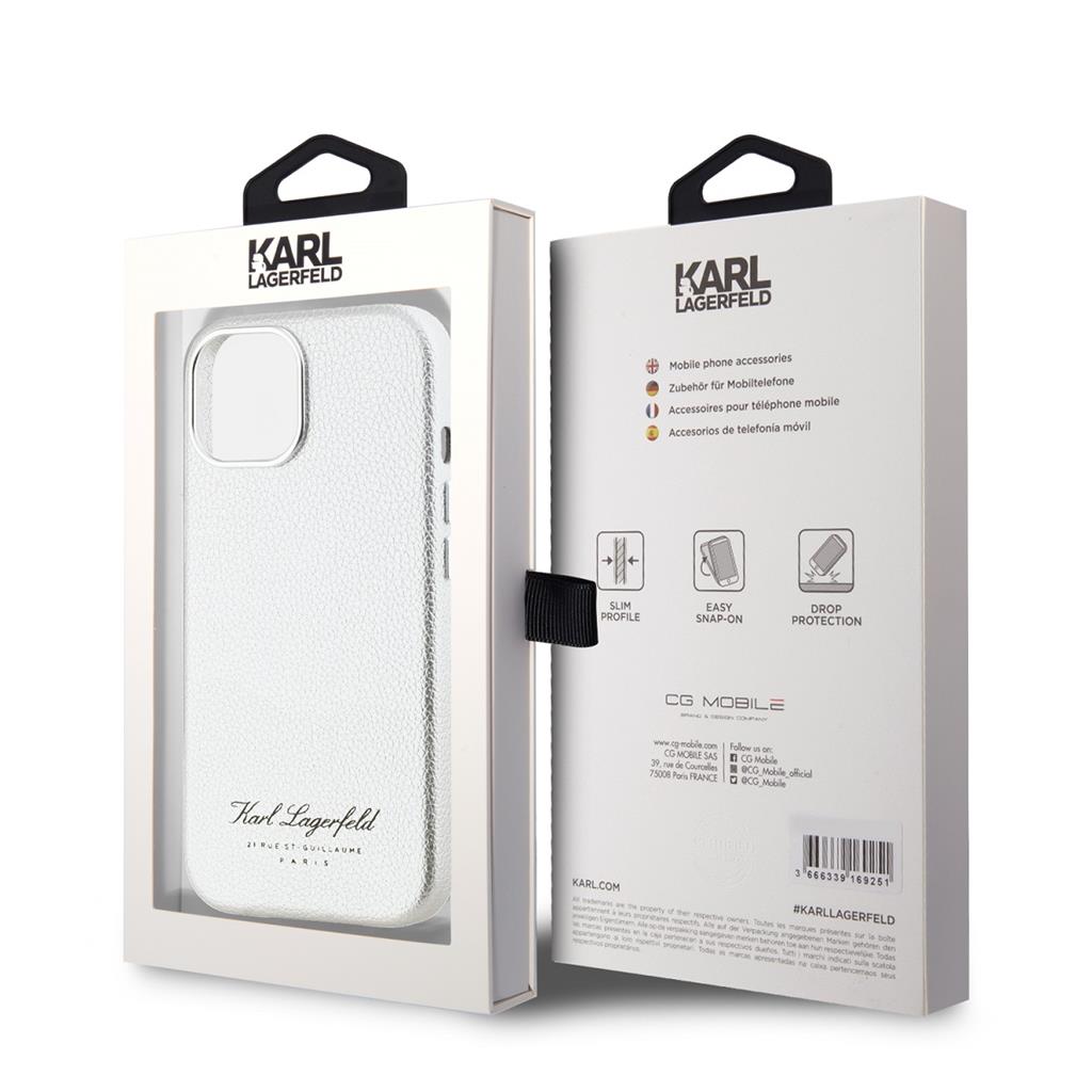 Apple iPhone 15 Karl Lagerfeld Grained PU Hotel RSG tok (Szürke) – KLHCP15SPGWCMKHG