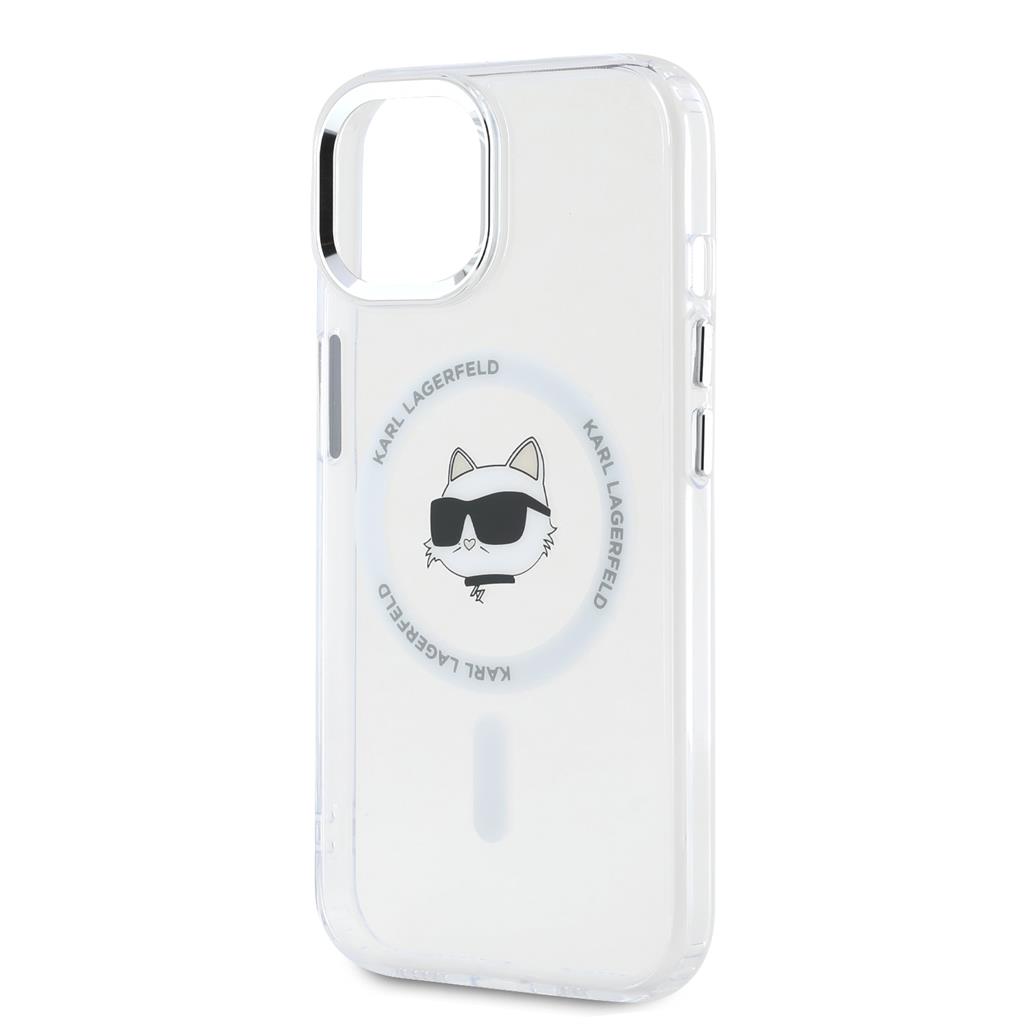 Apple iPhone 15 Karl Lagerfeld IML Choupette Head Metal Frame MagSafe tok (Átlátszó) – KLHMP15SHLSCHH