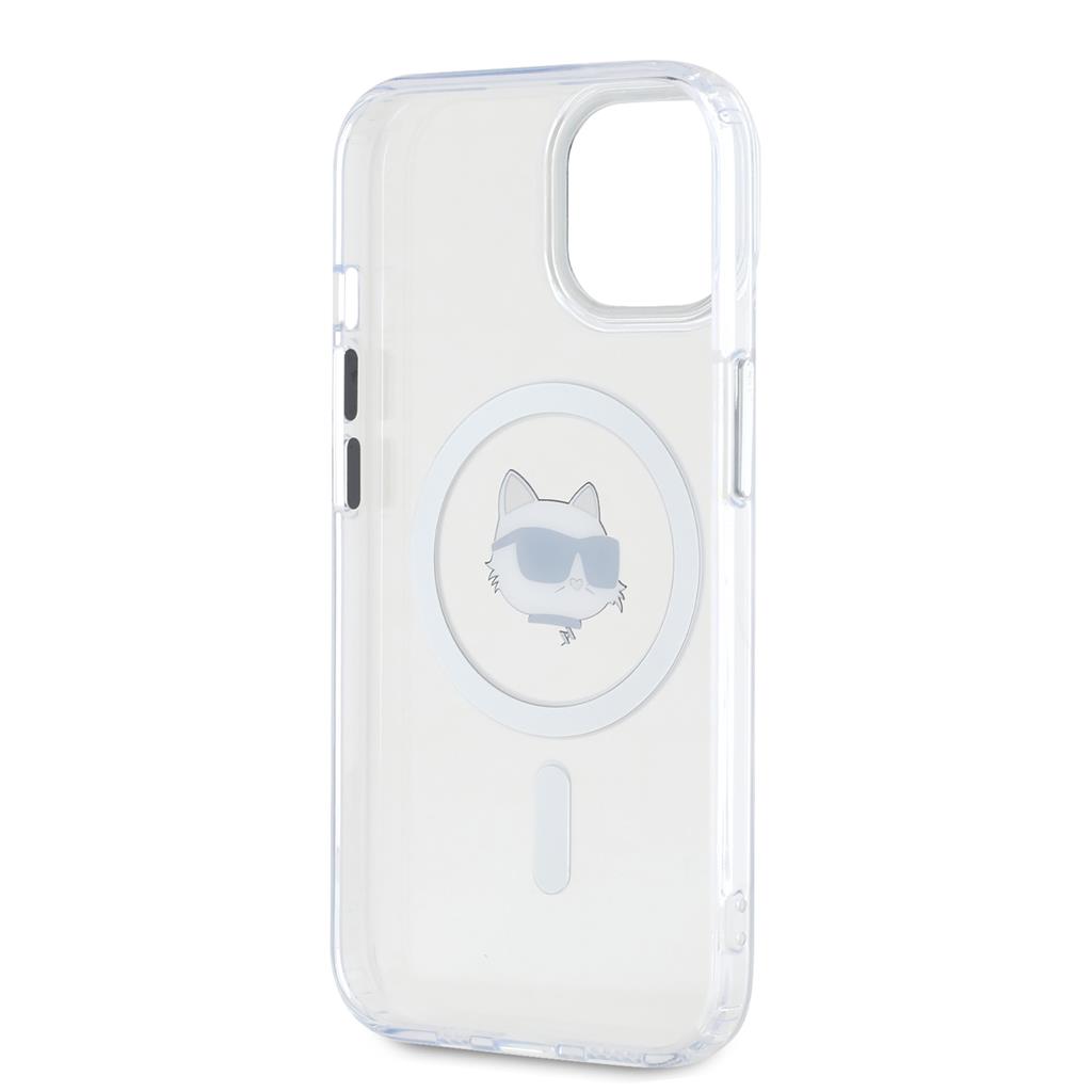 Apple iPhone 15 Karl Lagerfeld IML Choupette Head Metal Frame MagSafe tok (Átlátszó) – KLHMP15SHLSCHH