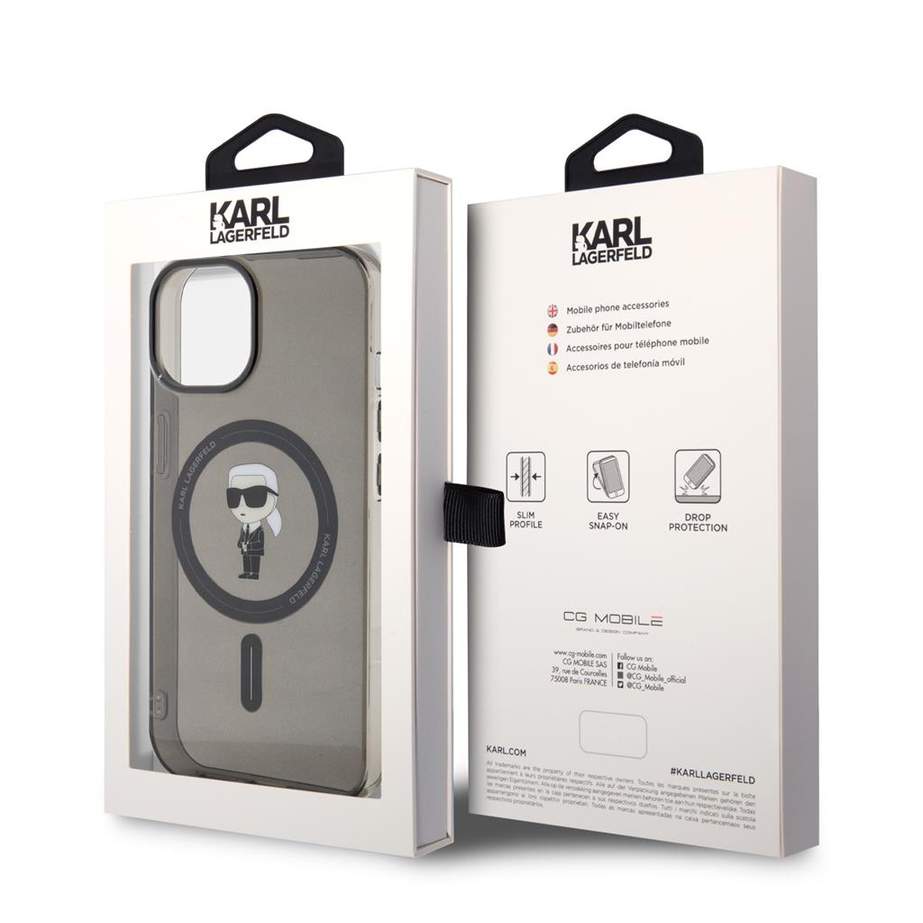 Apple iPhone 15 Karl Lagerfeld IML Ikonik MagSafe tok (Fekete) – KLHMP15SHFCKNOK