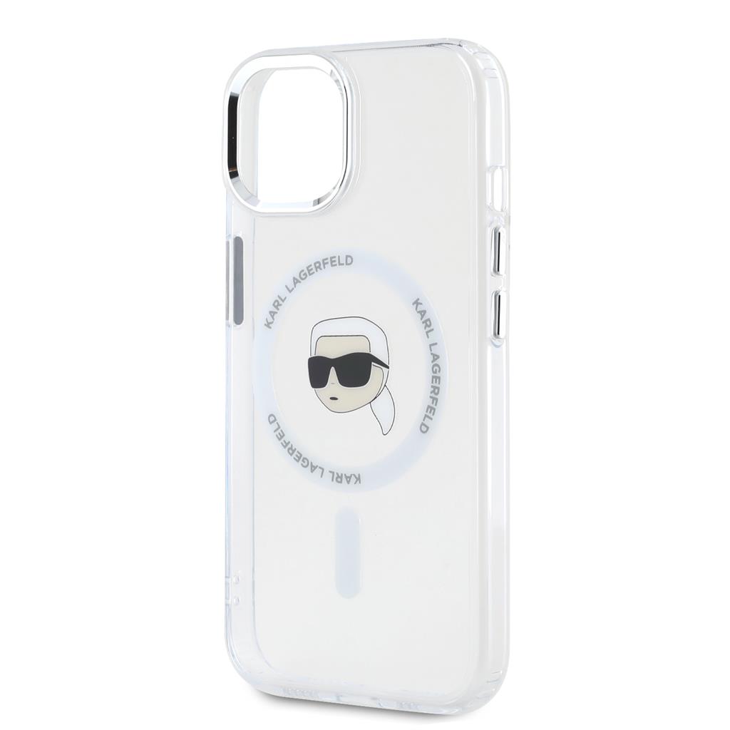 Apple iPhone 15 Karl Lagerfeld IML Karl Head Metal Frame MagSafe tok (Átlátszó) – KLHMP15SHLSKIH
