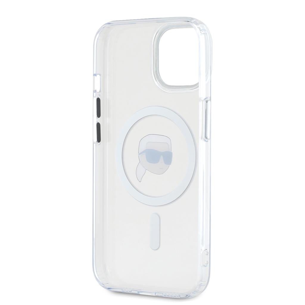 Apple iPhone 15 Karl Lagerfeld IML Karl Head Metal Frame MagSafe tok (Átlátszó) – KLHMP15SHLSKIH