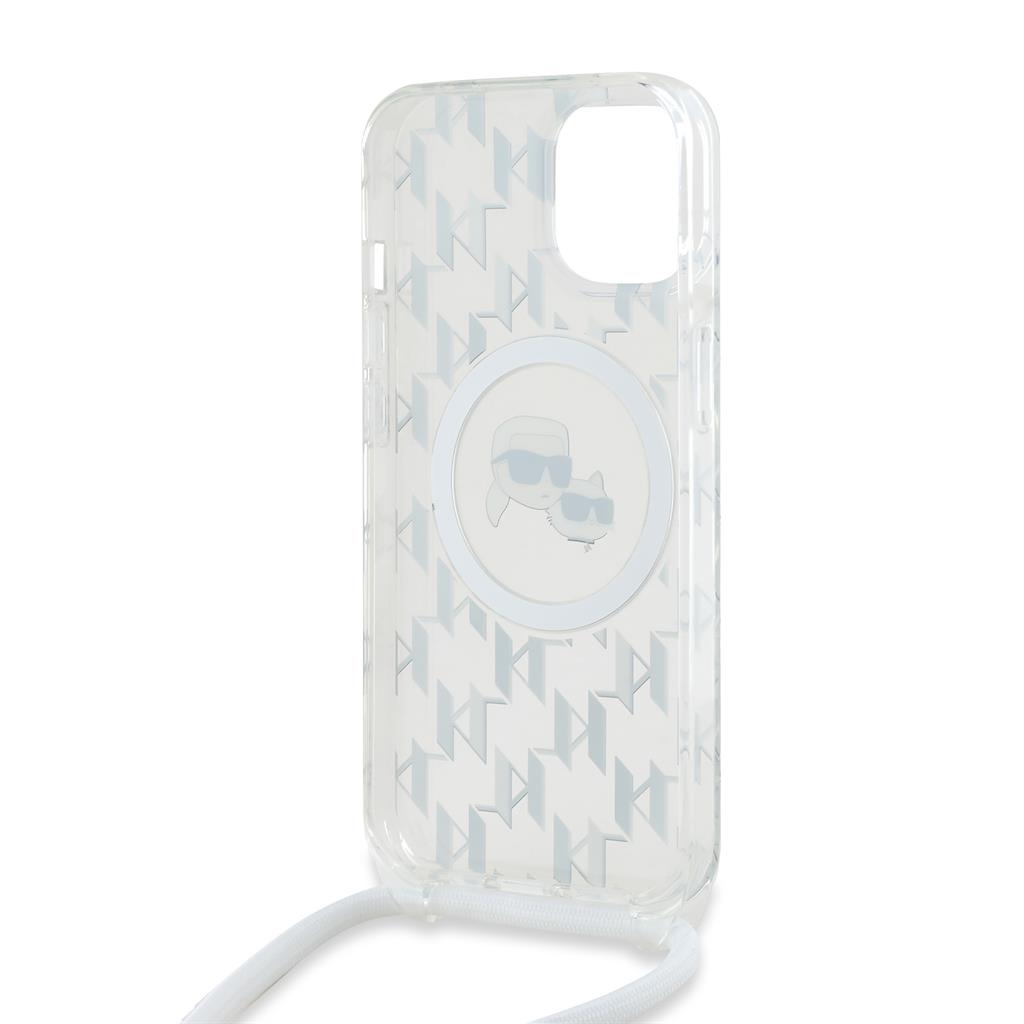 Apple iPhone 15 Karl Lagerfeld IML Monogram Crossbody K&CH Heads MagSafe tok (Átlátszó) – KLHMP15SHCKCKLCT