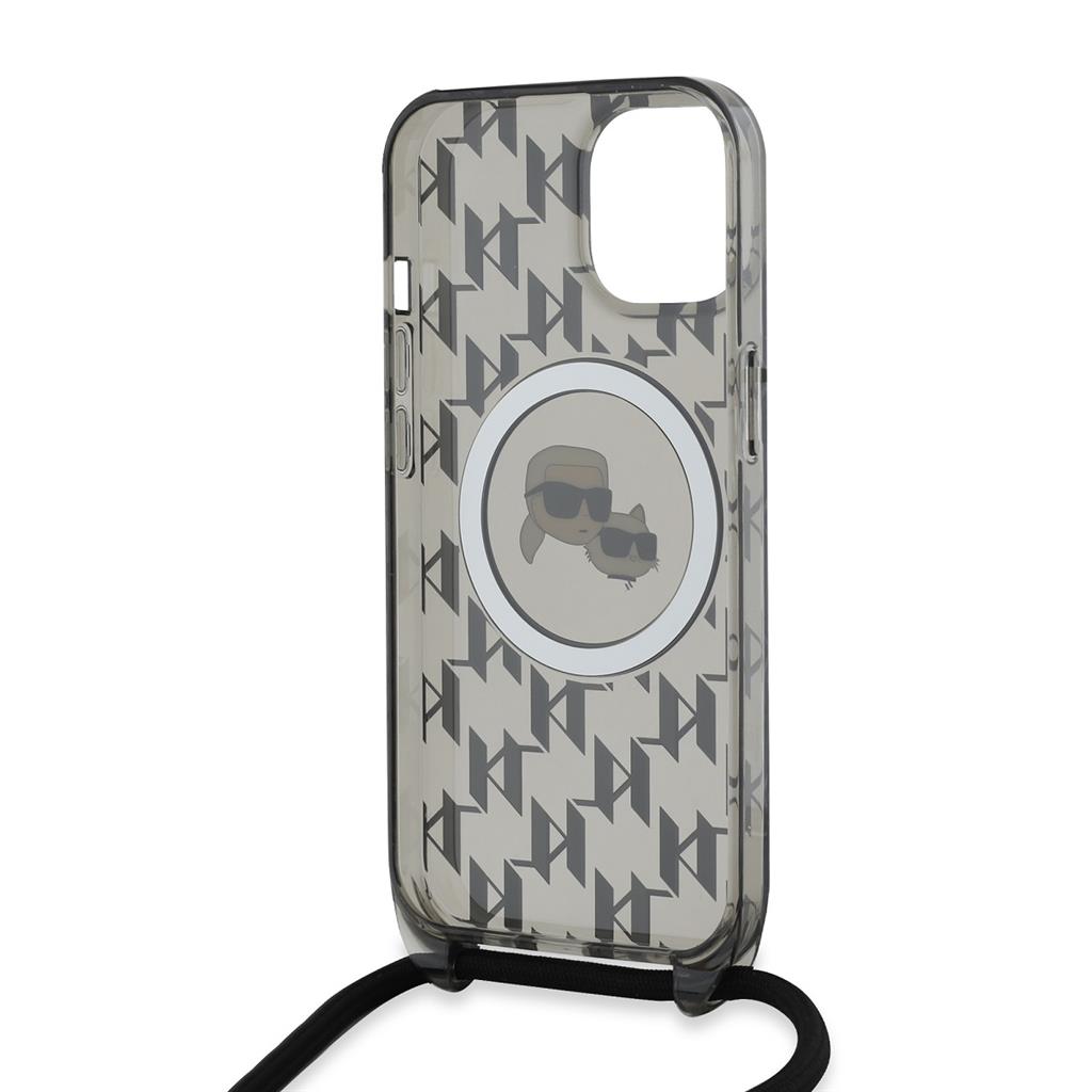 Apple iPhone 15 Karl Lagerfeld IML Monogram Crossbody K&CH Heads MagSafe hátlap tok (Fekete - KLHMP15SHCKCKLCK) 0