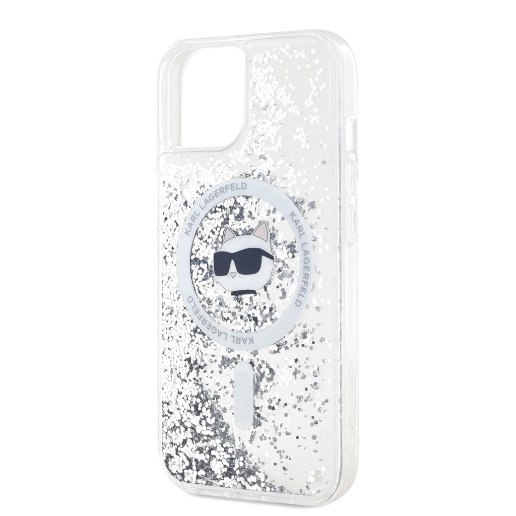 Apple iPhone 15 Karl Lagerfeld Liquid Glitter Choupette Head MagSafe tok (Átlátszó) – KLHMP15SLGCHSGH