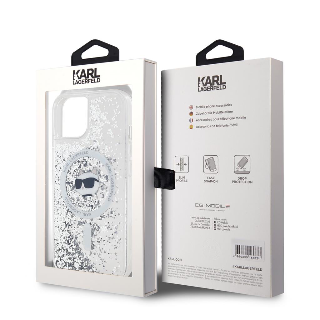 Apple iPhone 15 Karl Lagerfeld Liquid Glitter Choupette Head MagSafe tok (Átlátszó) – KLHMP15SLGCHSGH