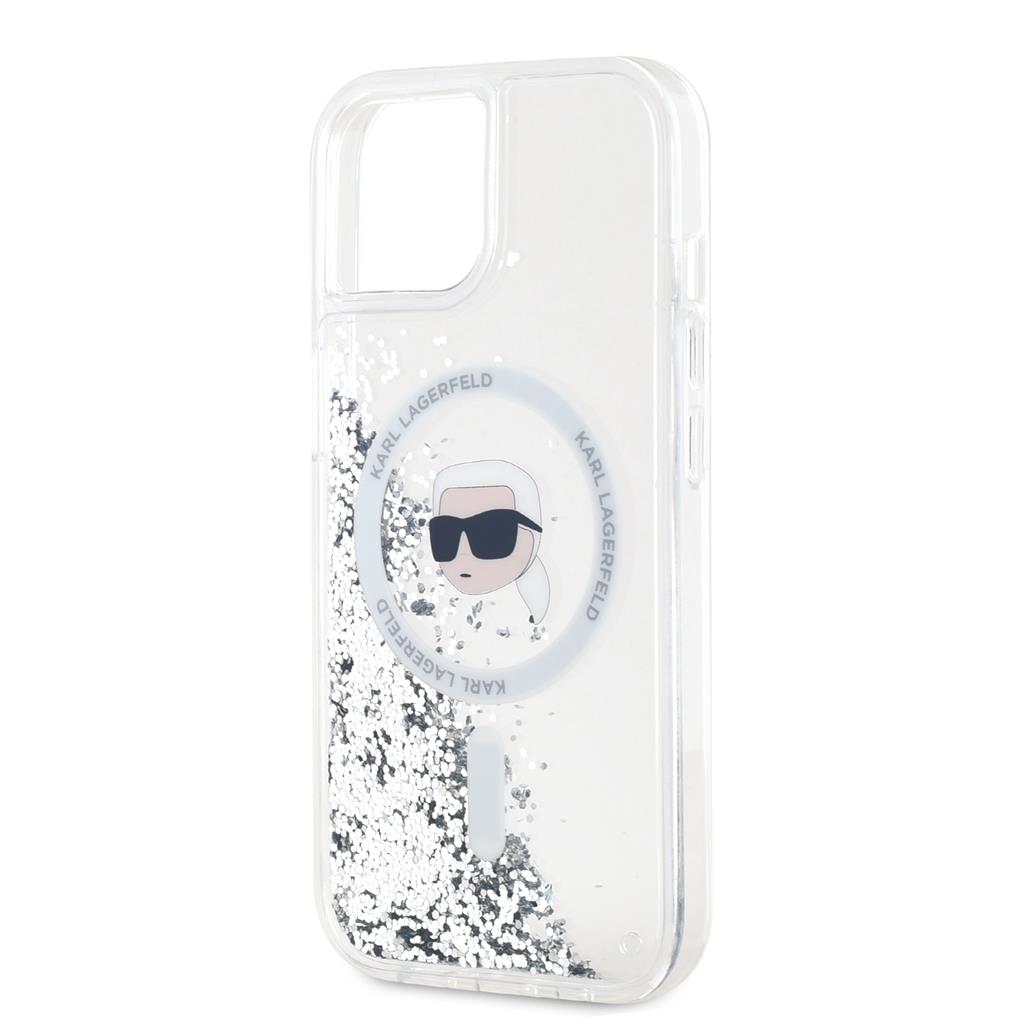 Apple iPhone 15 Karl Lagerfeld Liquid Glitter Karl Head MagSafe hátlap tok (Átlátszó - KLHMP15SLGKISGH) 0