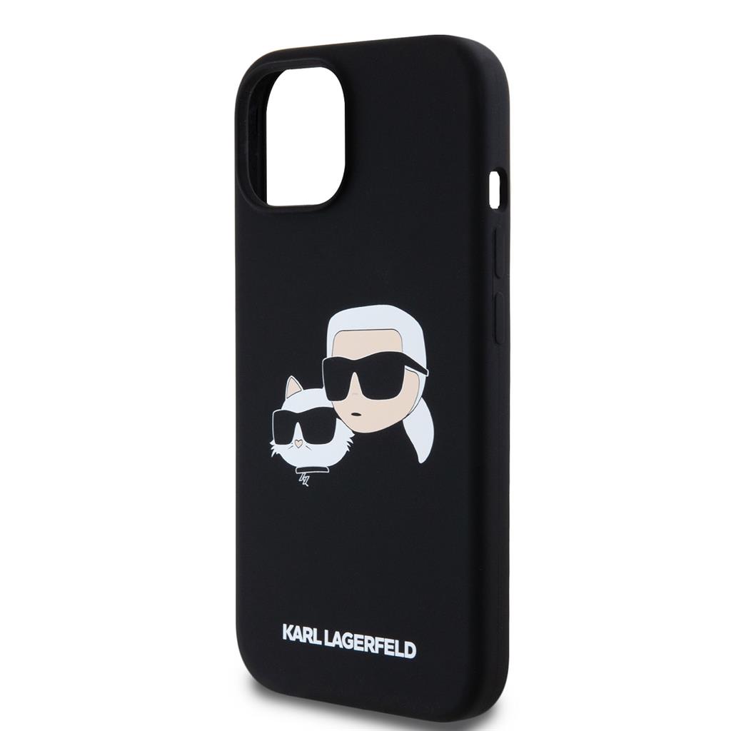 Apple iPhone 15 Black Karl Lagerfeld Liquid Silicone Double Heads MagSafe tok (Fekete) – KLHMP15SSKCHPPLK