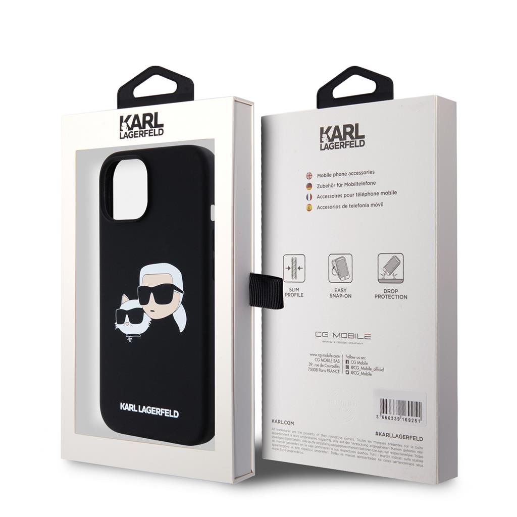 Apple iPhone 15 Black Karl Lagerfeld Liquid Silicone Double Heads MagSafe tok (Fekete) – KLHMP15SSKCHPPLK