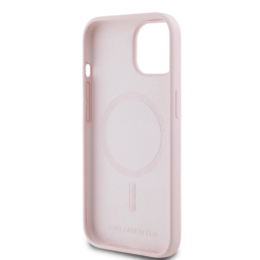 Apple iPhone 15 Karl Lagerfeld Liquid Silicone Double Heads MagSafe tok (Rózsaszín) – KLHMP15SSKCHPPLP
