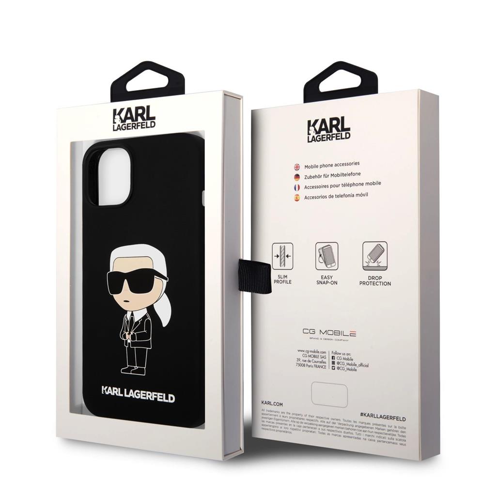 Apple iPhone 15 Karl Lagerfeld Liquid Silicone Ikonik NFT tok (Fekete) – KLHCP15SSNIKBCK