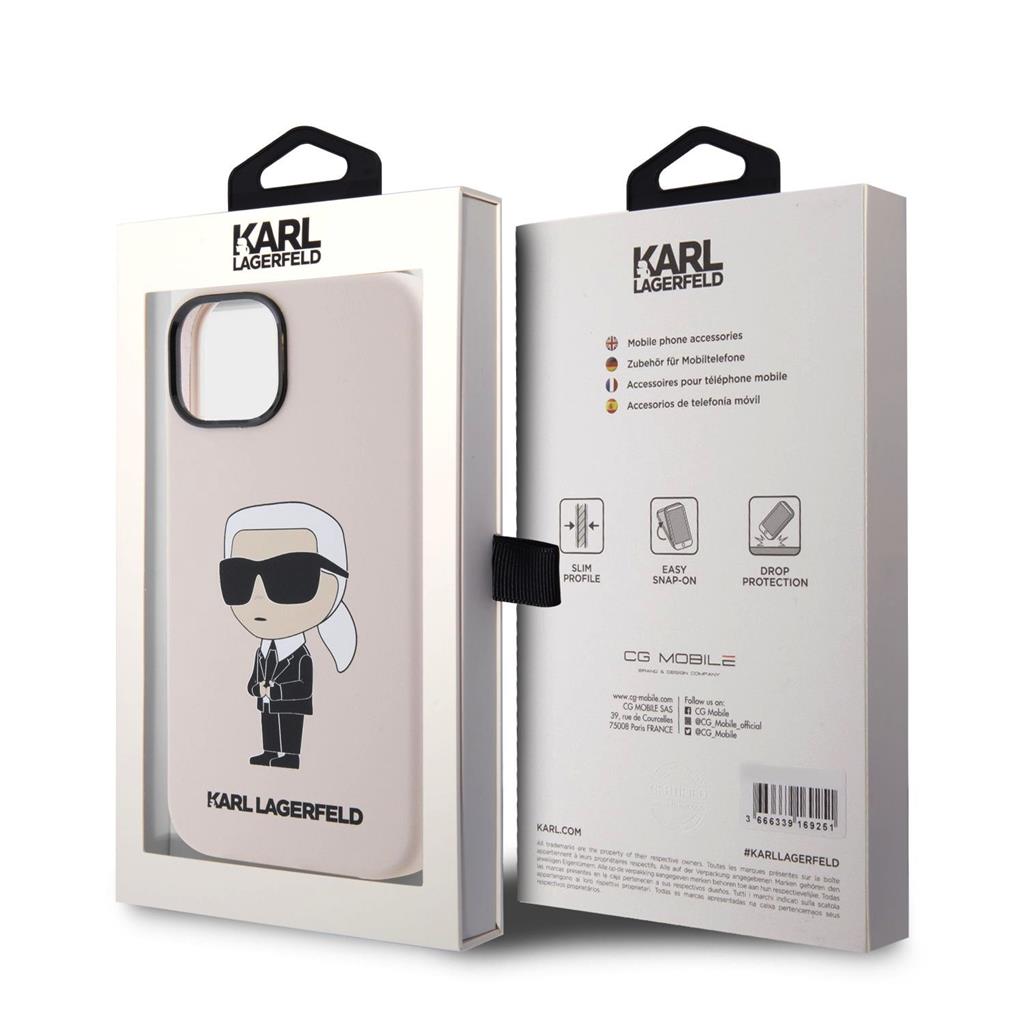 Apple iPhone 15 Karl Lagerfeld Liquid Silicone Ikonik NFT tok (Rózsaszín) – KLHCP15SSNIKBCP