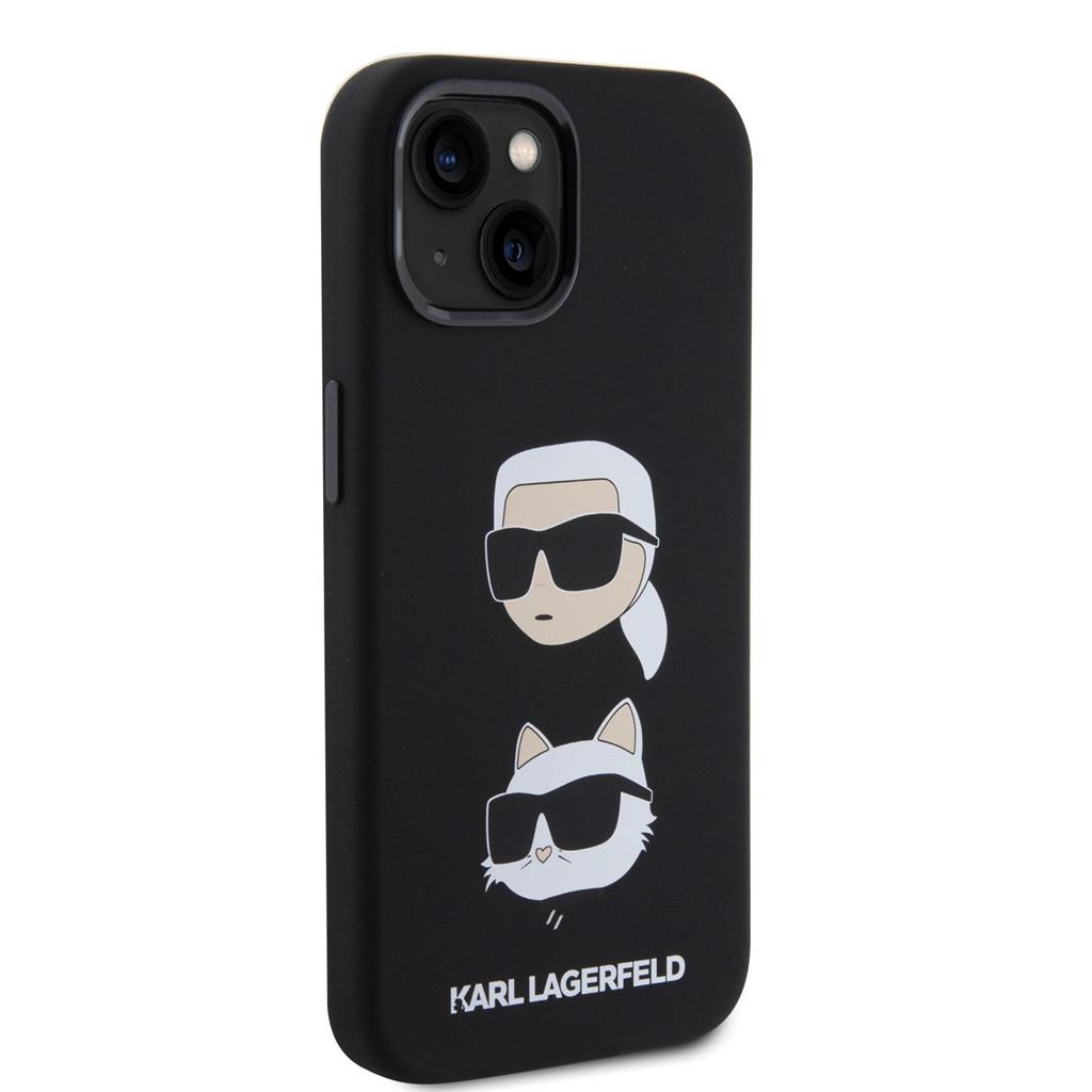 Apple iPhone 15 Karl Lagerfeld Liquid Silicone Karl and Choupette Heads hátlap tok (Fekete - KLHCP15SSDHKCNK)