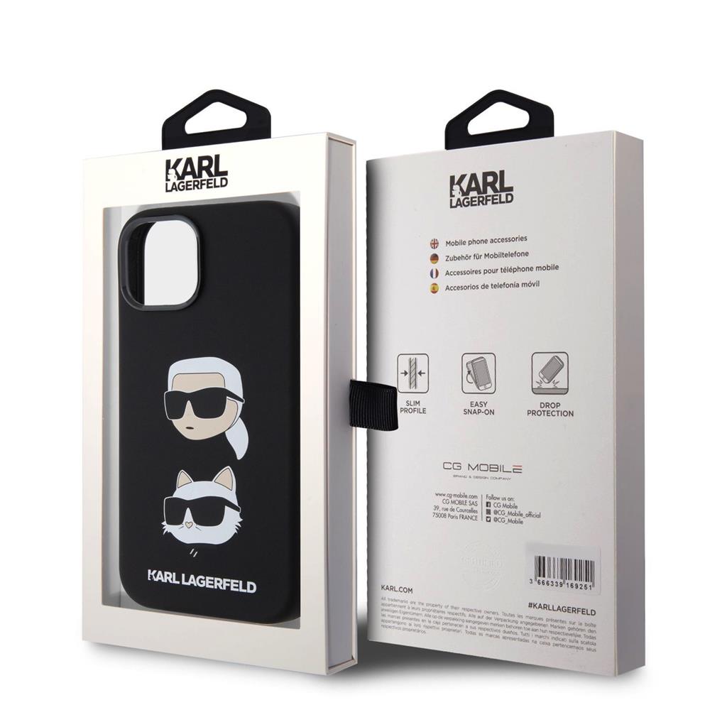 Apple iPhone 15 Karl Lagerfeld Liquid Silicone Karl and Choupette Heads hátlap tok (Fekete - KLHCP15SSDHKCNK)