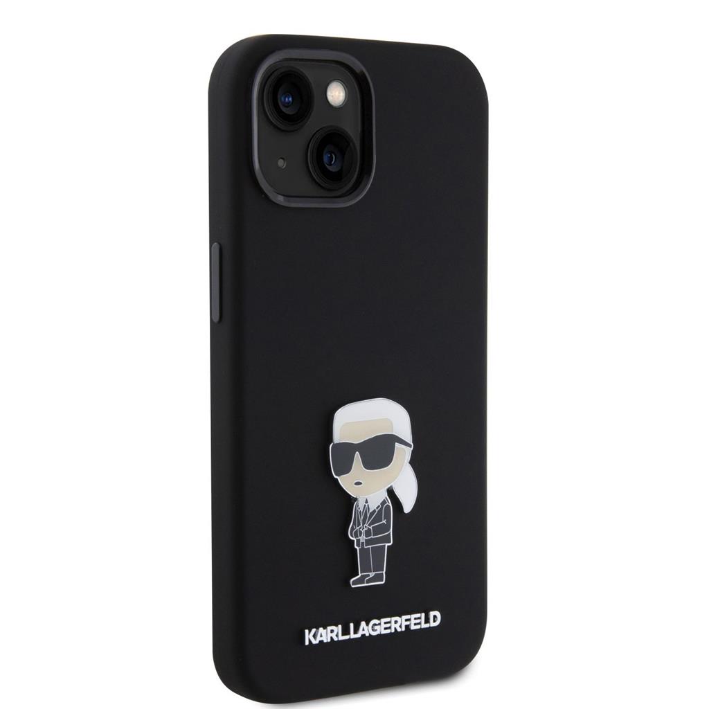 Apple iPhone 15 Black Karl Lagerfeld Liquid Silicone Metal Ikonik tok (Fekete) – KLHCP15SSMHKNPK
