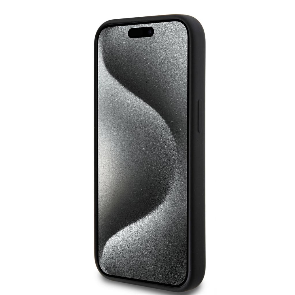 Apple iPhone 15 Black Karl Lagerfeld Liquid Silicone Plaque MagSafe tok (Fekete) – KLHMP15SSLMP1K