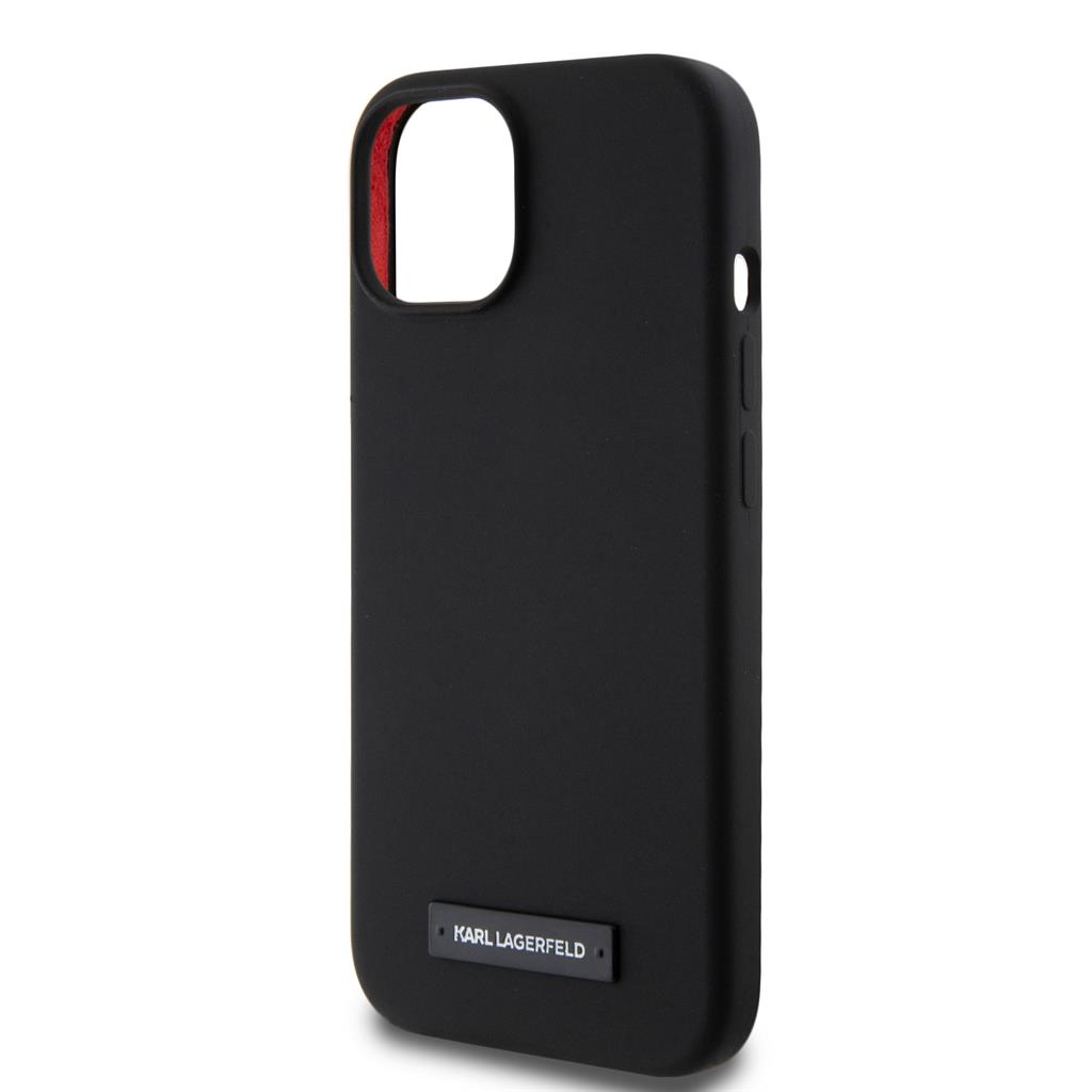 Apple iPhone 15 Black Karl Lagerfeld Liquid Silicone Plaque MagSafe tok (Fekete) – KLHMP15SSLMP1K