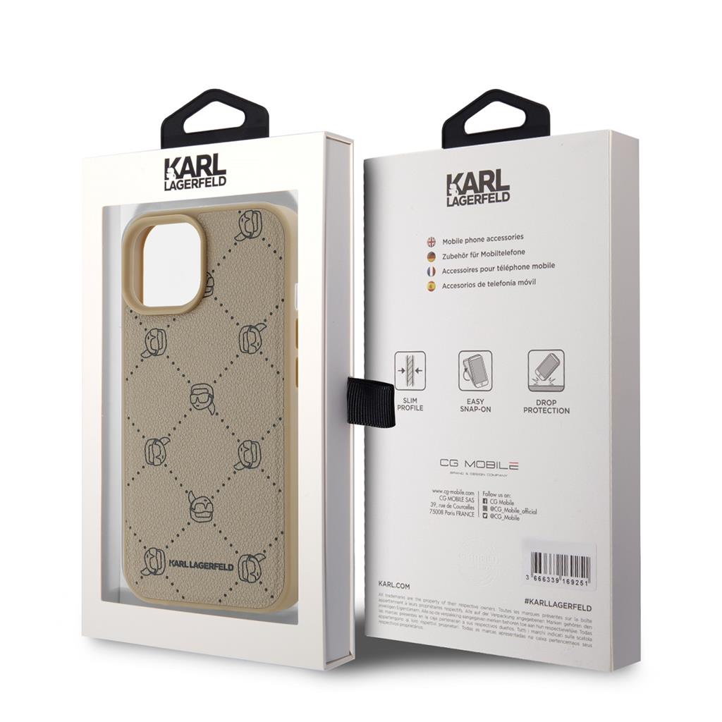 Apple iPhone 15 Karl Lagerfeld PU Karl Heads Pattern MagSafe tok (Bézs) – KLHMP15SPGKHPHE