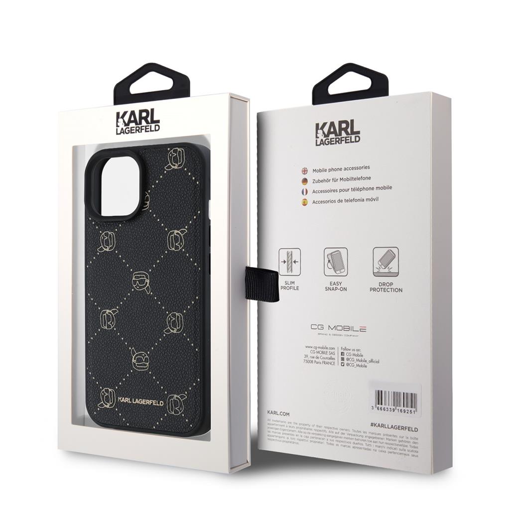 Apple iPhone 15 Karl Lagerfeld PU Karl Heads Pattern MagSafe tok (Fekete) – KLHMP15SPGKHPHK