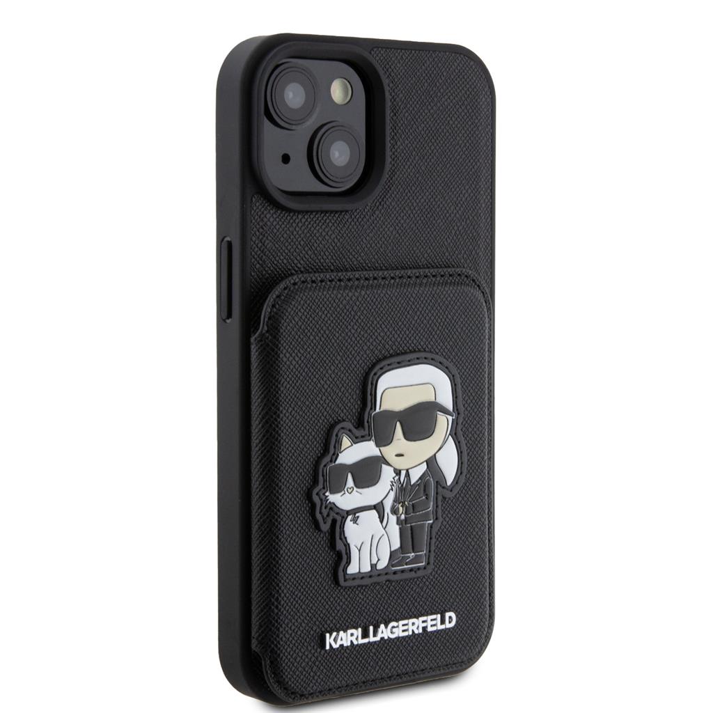 Apple iPhone 15 Karl Lagerfeld PU Saffiano Card Slot Stand Karl and Choupette tok (Fekete) – KLHCP15SSAKCSCK