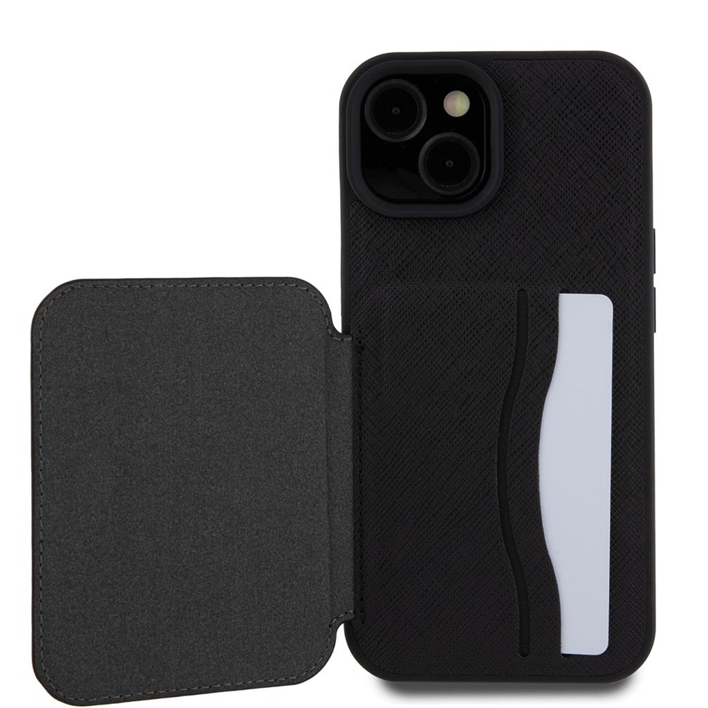 Apple iPhone 15 Karl Lagerfeld PU Saffiano Card Slot Stand Karl and Choupette tok (Fekete) – KLHCP15SSAKCSCK