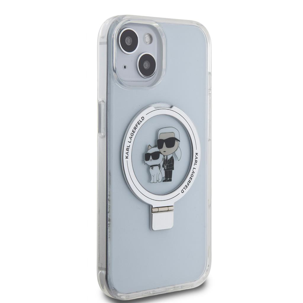 Apple iPhone 15 Karl Lagerfeld Ringstand Karl and Choupette MagSafe tok (Fehér) – KLHMP15SHMRSKCH