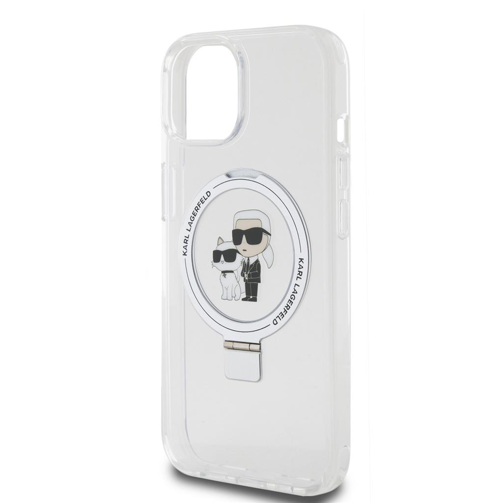 Apple iPhone 15 Karl Lagerfeld Ringstand Karl and Choupette MagSafe tok (Fehér) – KLHMP15SHMRSKCH