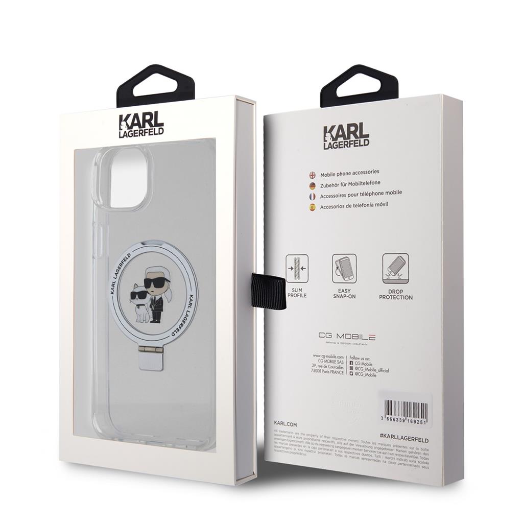 Apple iPhone 15 Karl Lagerfeld Ringstand Karl and Choupette MagSafe tok (Fehér) – KLHMP15SHMRSKCH