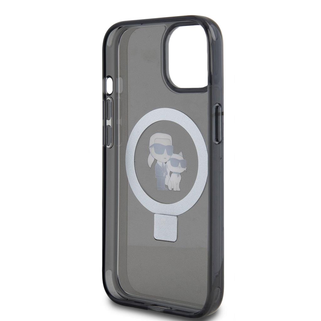 Apple iPhone 15 Karl Lagerfeld Ringstand Karl and Choupette MagSafe tok (Fekete) – KLHMP15SHMRSKCK