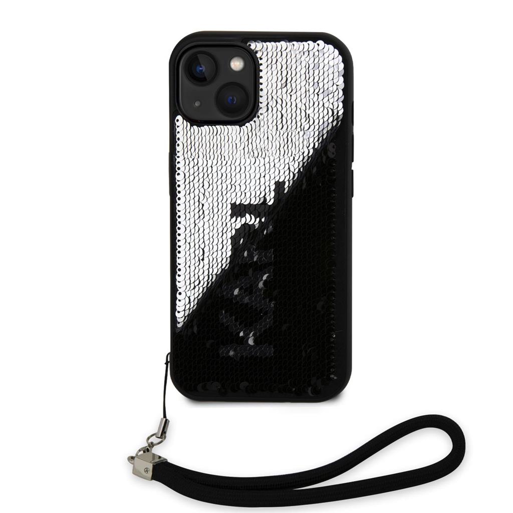 Apple iPhone 15 Karl Lagerfeld Sequins Reversible tok (Fekete/Ezüst) – KLHCP15SPSQRKS