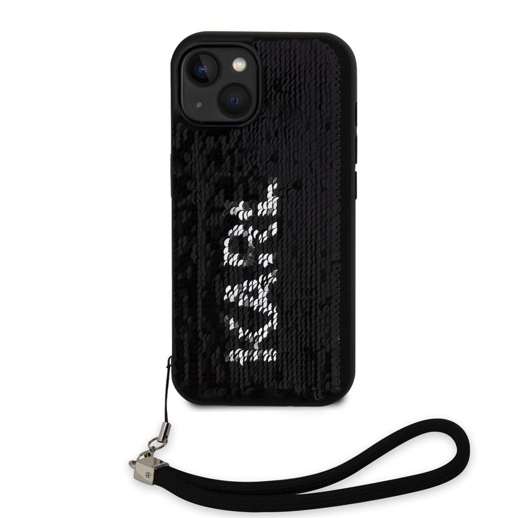 Apple iPhone 15 Karl Lagerfeld Sequins Reversible tok (Fekete/Ezüst) – KLHCP15SPSQRKS