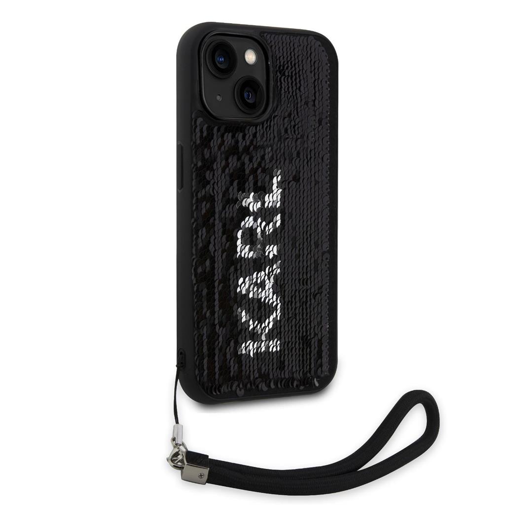 Apple iPhone 15 Karl Lagerfeld Sequins Reversible tok (Fekete/Ezüst) – KLHCP15SPSQRKS