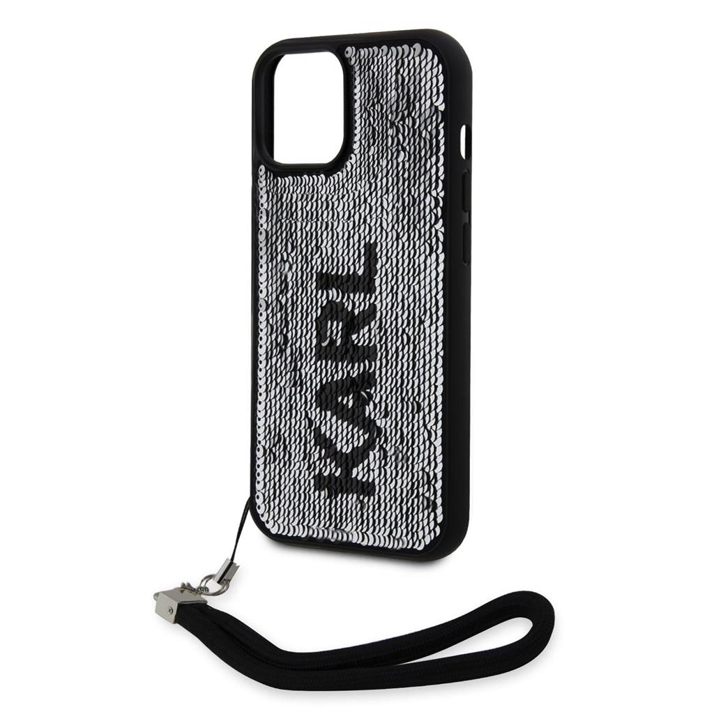 Apple iPhone 15 Karl Lagerfeld Sequins Reversible tok (Fekete/Ezüst) – KLHCP15SPSQRKS