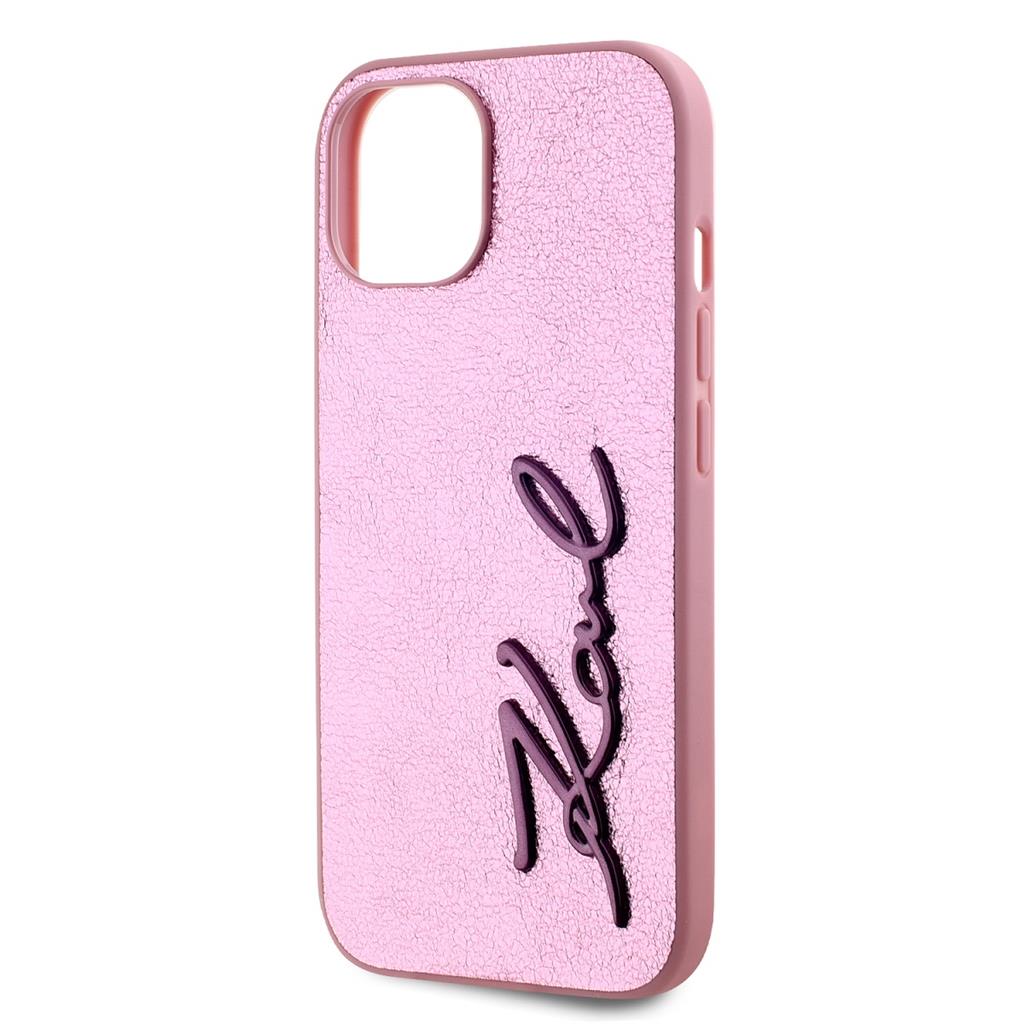 Apple iPhone 15 Karl Lagerfeld Wrinkled Signature tok (Rózsaszín) – KLHCP15SPFMFBKMP