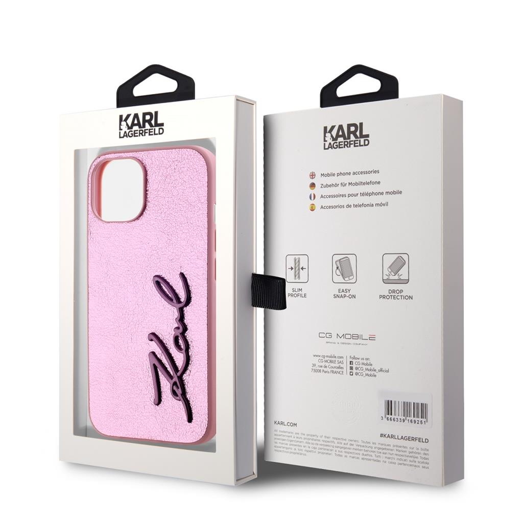 Apple iPhone 15 Karl Lagerfeld Wrinkled Signature tok (Rózsaszín) – KLHCP15SPFMFBKMP