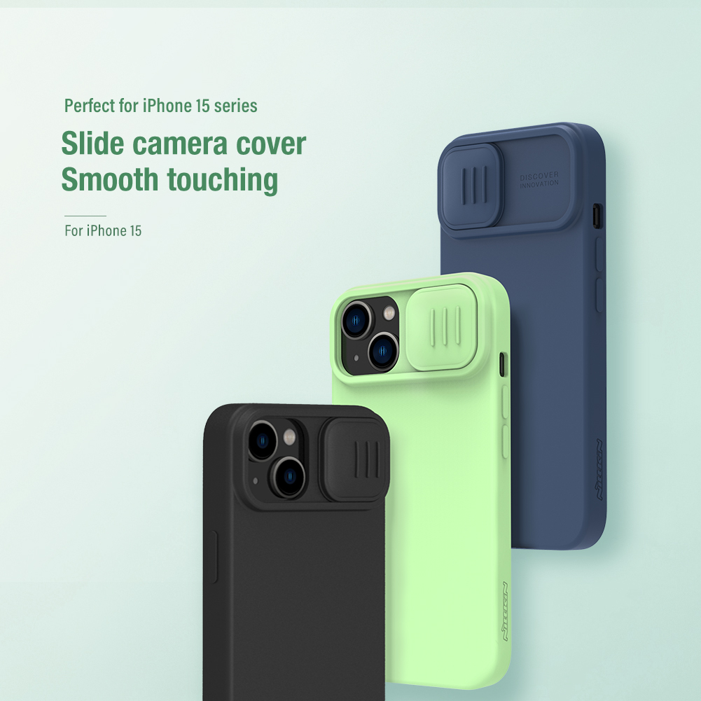 Apple iPhone 15 Nillkin camshield silky silicone hátlap tok (Kék)