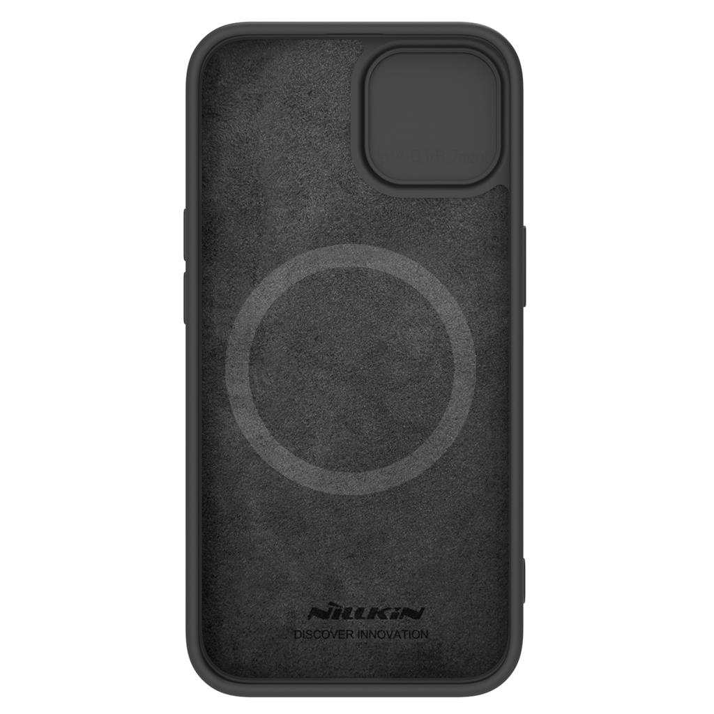 Apple iPhone 15 Nillkin camshield silky silicone MAGSAFE hátlap tok (Fekete)