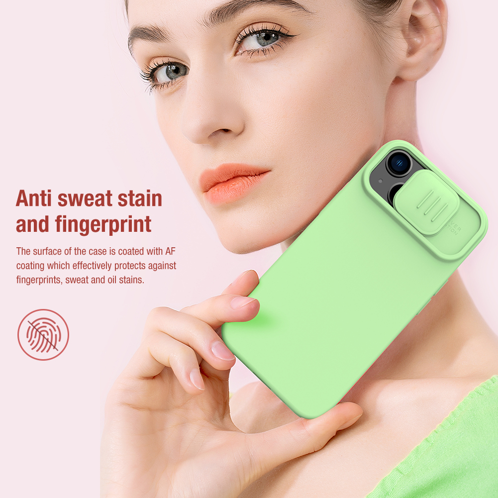 Apple iPhone 15 Nillkin camshield silky silicone MAGSAFE hátlap tok (Zöld)