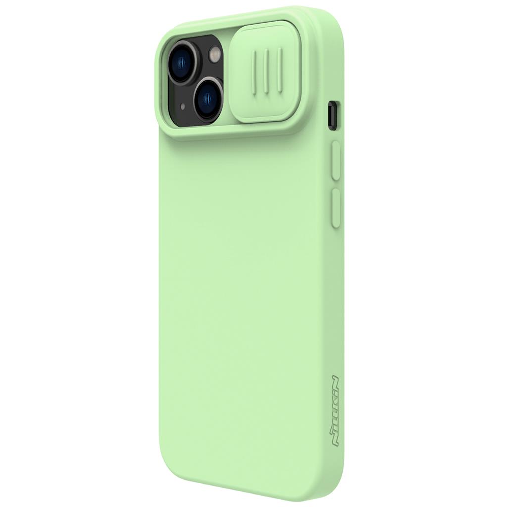Apple iPhone 15 Nillkin camshield silky silicone MAGSAFE hátlap tok (Zöld)