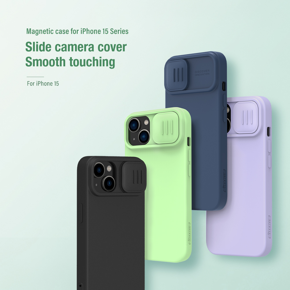 Apple iPhone 15 Nillkin camshield silky silicone MAGSAFE hátlap tok (Zöld)