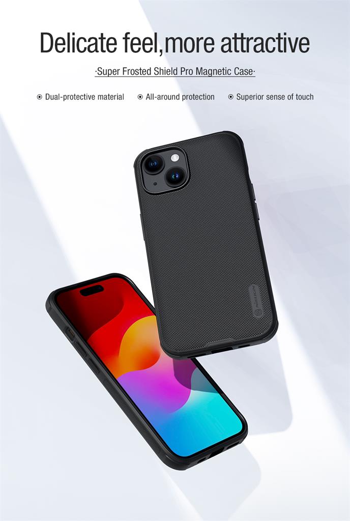 Apple iPhone 15 Nillkin Super frosted shield pro magsafe strapabíró hátlap tok kék