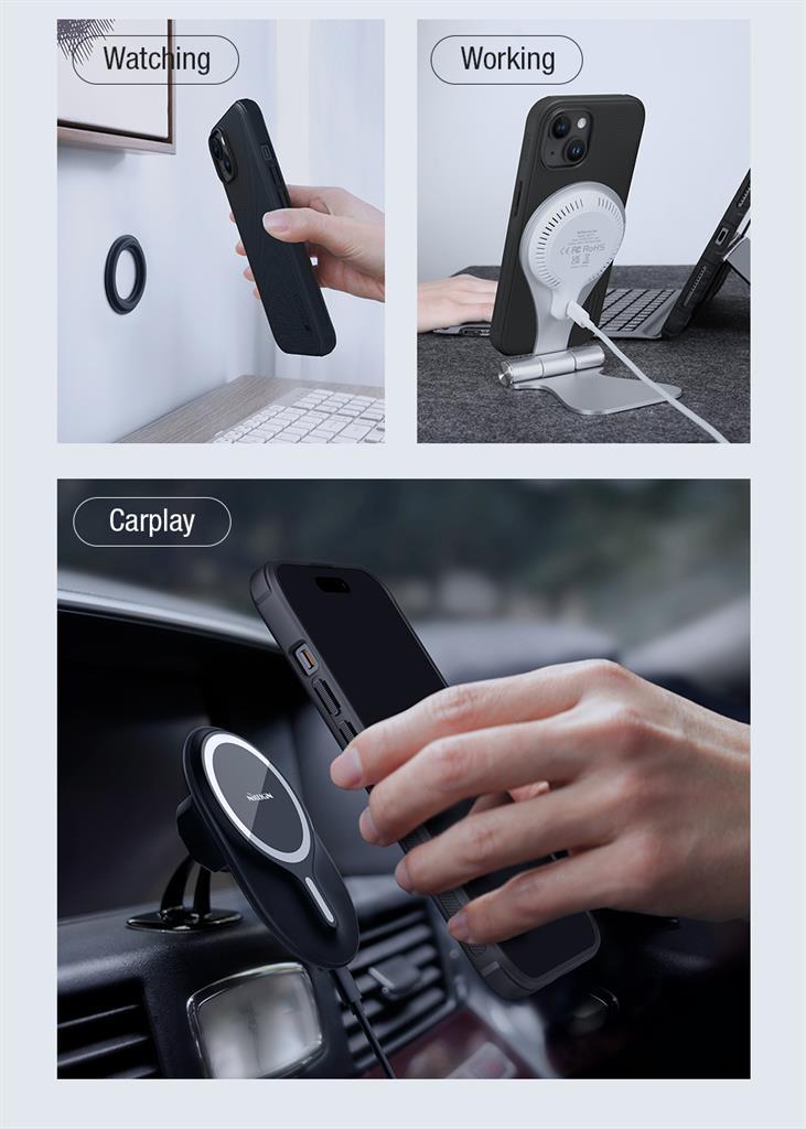 Apple iPhone 15 Nillkin Super frosted shield pro magsafe strapabíró hátlap tok kék