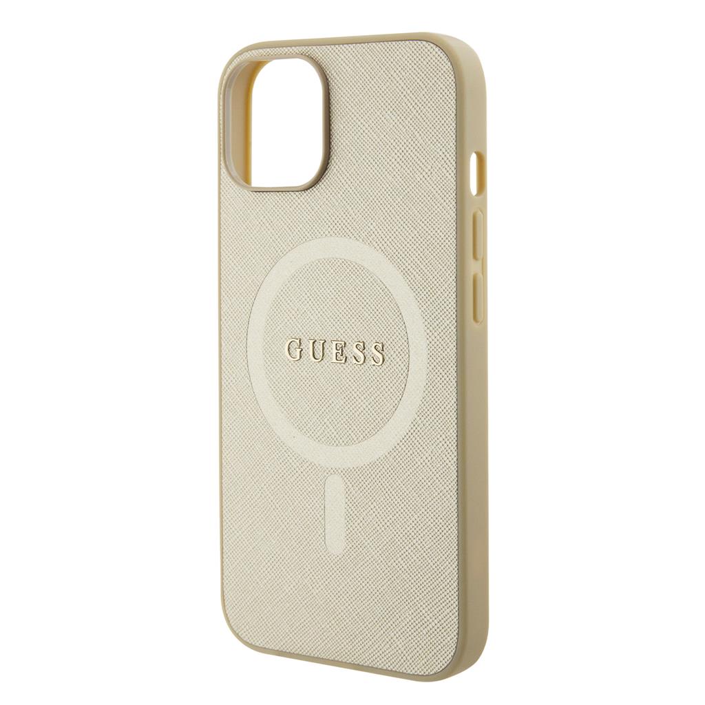 Apple iPhone 15 Plus Guess PU Saffiano MagSafe tok (Bézs) - GUHMP15MPSAHMCB